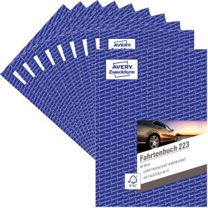 AVERY Zweckform 223-10 softcover car logbook (tax office recognized, DIN A5 210x148mm, 80 pages, 858 trips, Germany & Austria, delimitation of private/business trips) pack of 10 (223-10)