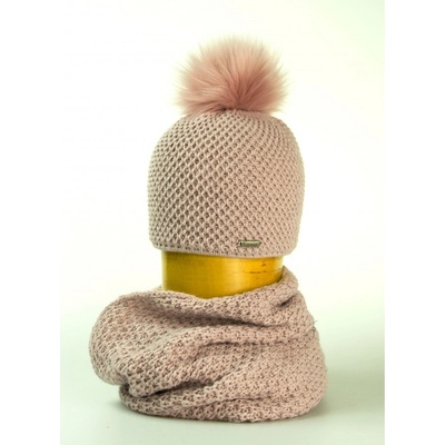 pletený set čepice a tunel starorůžový