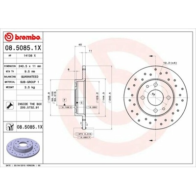 BREMBO brzdový kotúč 08.5085.1X, súprava 2 ks