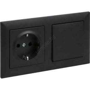 Legrand - Домашен контакт SCHUKO и еднополюсен ключ № 1 с рамка SUNO 250V черен (LR0118C)