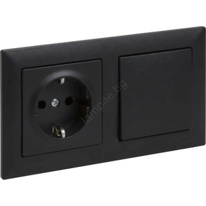 Legrand - Домашна SCHUKO розетка и еднополюсен ключ №1 с рамка SUNO, 250V, в черно (LR0118C)