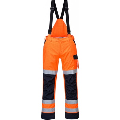 PortWest MODAFLAME RAIN MV71 Nehořlavé a nepromokavé reflexní kalhoty antistatické HV oranžová/námořní modrá