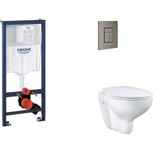 GROHE Rapid SL - Комплект за предстенна инсталация, тоалетна седалка, седалка SoftClose и бутон Skate Cosmopolitan, четка Hard Graphite SANI11BB5114 (SANI11BB5114)