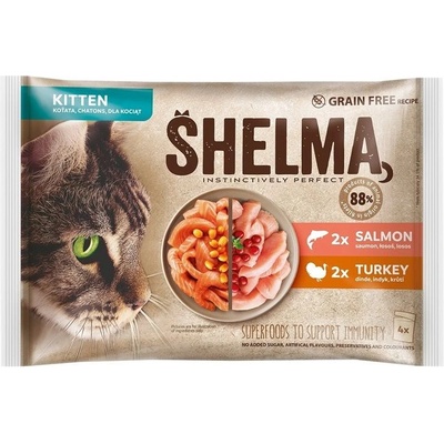 Shelma Kitten Консерва сьомга/пуйка в сос 4 x 85 г