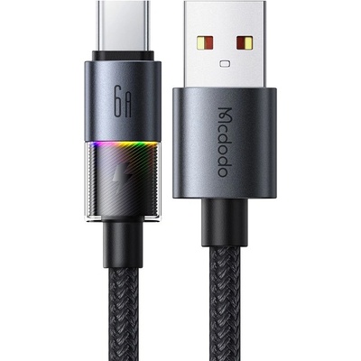 Mcdodo Кабел за данни - Mcdodo (CA-8180) - с 7 цветни светлини, USB-A → USB-C, 6A, 1.2m - Черен