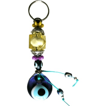 Ключодържател със синьо стъклено око и мъниста