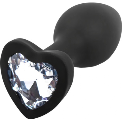 Sunfo - силиконов анален плъг със сърцевиден камък (черно-бял)