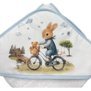 Bambino Casa Хавлия с качулка Bambino Casa - Blu Rabbit Bicycle, 100 х 100 cm (3927) - ozone