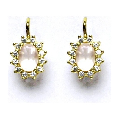 Čištín Zlaté náušnice Kate, žluté i bílé zlato, přírodní růženín, čiré zirkony, NK 1480