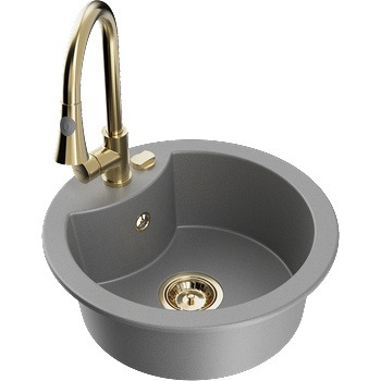 Mexen Diego гранитна мивка с 1 отделение и кухненски смесител Elia, сив - 6512-71-670101-50 (6512-71-670101-50)