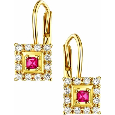 Zlaton Náušnice žluté zlato s rubínem a zirkony visací 1.80g 1.5cm 000252308220