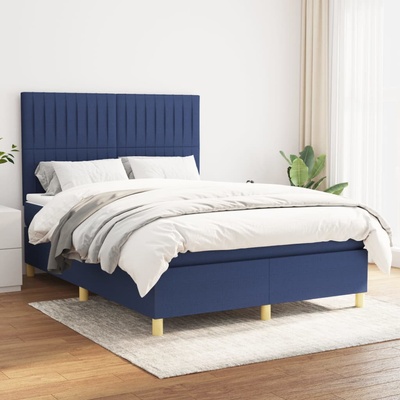 vidaXL Боксспринг легло с матрак, синьо, 140x190 см, плат (3142495)