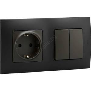 Legrand - Битова розетка SCHUKO 250V/16A и двоен ключ № 5 NILOE в черно (LR0114D)
