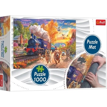 Trefl - Puzzle Dogs faster than a train + puzzle mat - 1 000 piese