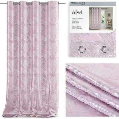 Závěs SILVERLEAVES barva pudrově růžová tištěný styl glamour stříbrné průchodky samet 140x245 Ameli