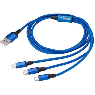 Akyga Кабел за зареждане Akyga 3 в 1 USB-A към USB Micro B/USB тип C/мощна мълния 1, 2 м синьо-черен (AK-USB-27) (AK-USB-27)