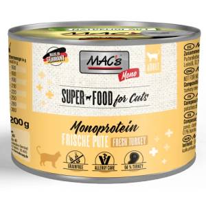 MAC's Mac’s Cat Adult Monoprotein GRAIN FREE, консерва за пораснали котки, БЕЗ ЗЪРНО, за капризни и чувствителни котки, с пуйка и моркови, 200 гр - Германия - 831VE