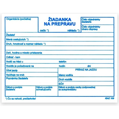 Igaz 109 Žiadanka na prepravu, A6, 100 listov
