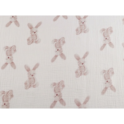 Mušelín / dvojitá gázovina zajíček Varianta: bunny bílá béžová, Balení: 1 m