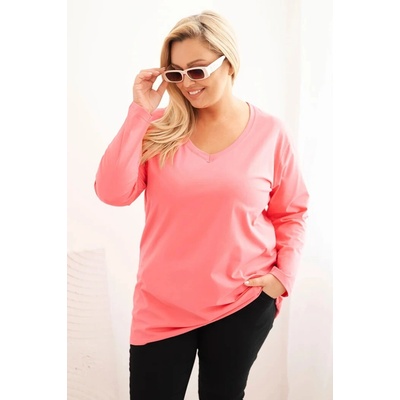 Kesi Dámska blúzka Plus Size s výstrihom do V a dlhým rukávom ružová Ružová
