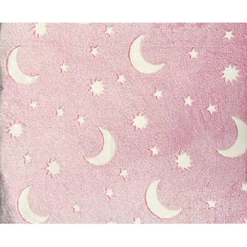 Dekaland Svítící deka s fosforeskujícími prvky Modern Měsíc a hvězdy růžová 200x220