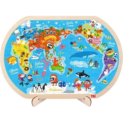 Toi World Детски дървен пъзел Toi World - Световната карта, 80 части (TWTP020)