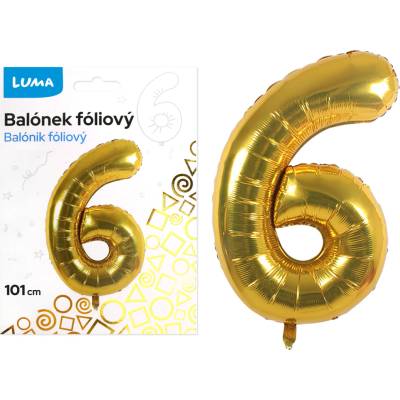 LUMA Balónek foliový č. 6 ZLATÝ 101 cm