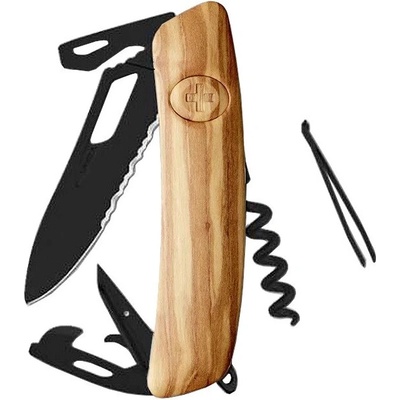 SWIZA SH03TR Allblack Single Hand Wood Olive Wavy Edge