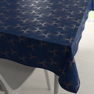 Biante Veľký zamatový obdĺžnikový obrus Isabela IBL-011 Rose Gold trojuholníky na kráľovsky modrom 260x320 cm