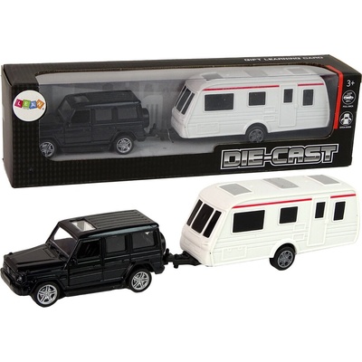 Tomido Sada autíček Jeep Černý + Kempingový Přívěs Kovové Prvky