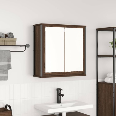 vidaXL Стенен шкаф за баня с огледало кафяв дъб 60x21x60 cm (861901)