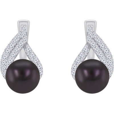 Eppi Strieborné náušnice s čiernymi perlami a zirkónmi Zeta E38006