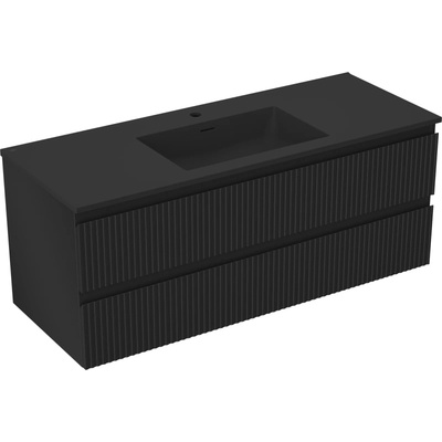 Mexen Rivel шкаф за баня 120 см с мивка Otis, 2 чекмеджета, оребрен, черен мат (91A20-12047-2-BFF71-W18M71)