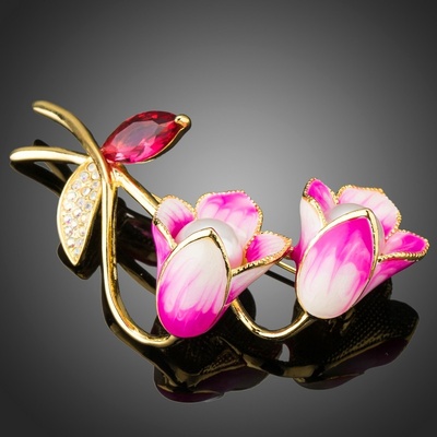 Francesca Petrucci brož Swarovski Elements Nervietti tulipán B0062 Růžová