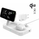 4smarts Qi2 Charging Station Trident - двойна поставка (пад) за безжично зареждане за iPhone с MagSafe, Apple Watch, AirPods Pro и Qi съвместими мобилни устройства (бял)