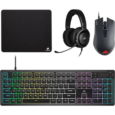 Геймърски комплект Corsair Геймърски бъндъл 4 в 1 - мембранна клавиатура K55 CORE, мишка HARPOON RGB PRO, слушалки с микрофон HS35 Surround v2 7.1, 3.5 мм USB, пад MM100 - CH-9226F65-NA (CH-9226F65-NA)