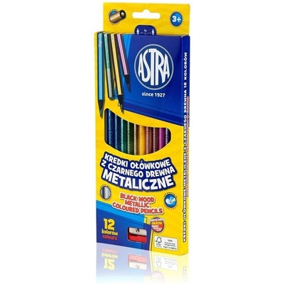 Astra Метални цветни моливи, черна дървесина - 12 цвята с острилка (as312114002)