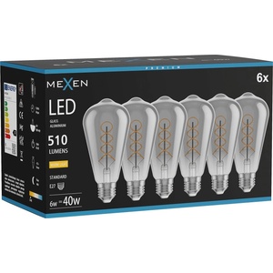 Mexen Vintis 6x Крушка с нажежаем конец Е27, ST64, 6W, Топла - 2700K, 510 lm, димна (L162-E27-0627-70x06)
