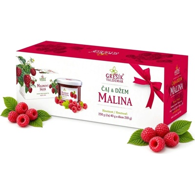 Grešík Čaj & Džem MALINA dárková kazeta 20 sáčků a 210 g