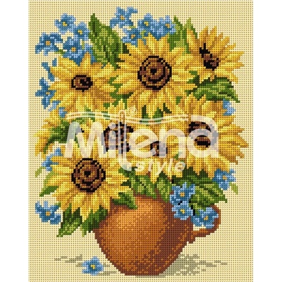 Milena Style Ваза със слънчогледи 2 - гоблен с щампа с конци Ariadna