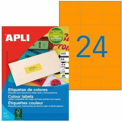 Etikety farebné 70x35mm APLI A4 100 hárkov fluo oranžové