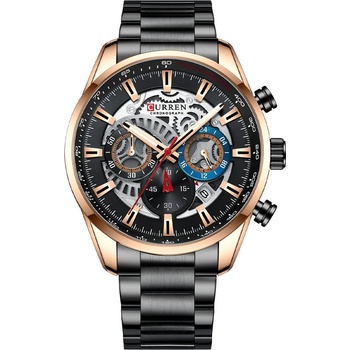 Curren Мъжки часовник Curren Selvage, Неръждаема стомана, Хронограф, Черен / Розово Злато (CURREN-8391-BLACK-GOLD)