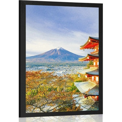 Plagát výhľad na Chureito Pagoda a horu Fuji