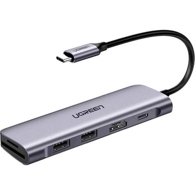 UGREEN Мултифункционален хъб за свързване на допълнителна периферия за устройства с USB-C - Ugreen 6-in-1 USB-C Hub 4K 30Hz (тъмносив) (CM195)