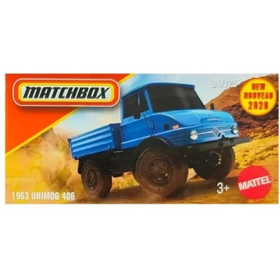 Mattel Matchbox: Малка количка в картонена кутия 1963 Unimog 406 (JHP91)