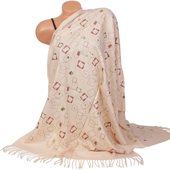 Кашмирен дамски шал в бежово с кафяви и златисти фигури