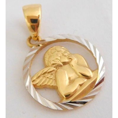 Klenoty Budín Zlatý gravírovaný andělíček z bílého a žlutého zlata HK3137