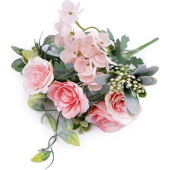 Umělé kytice růže, hortenzie Balení: 1 ks, Varianta: 2 růžová světlá