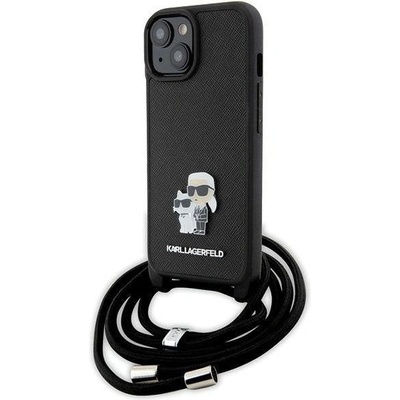 KARL LAGERFELD Кейс Karl Lagerfeld Crossbody Saffiano Metal Pin Karl & Choupette за iPhone 15 Plus, черен (3666339165765)