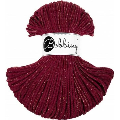 Bobbiny šňůry junior 3 mm Vínově červená se zlatou nitkou (Golden Wine Red)